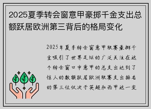 2025夏季转会窗意甲豪掷千金支出总额跃居欧洲第三背后的格局变化 2025夏季转会窗意甲豪掷千金支出总额跃居欧洲第三背后的格局变化